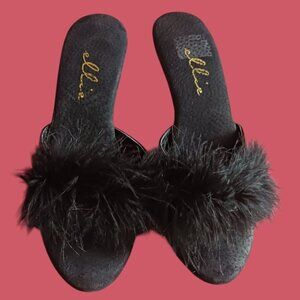 Ellie Black shoes 305 Sasha Dress Sandal Faux Fur size 10